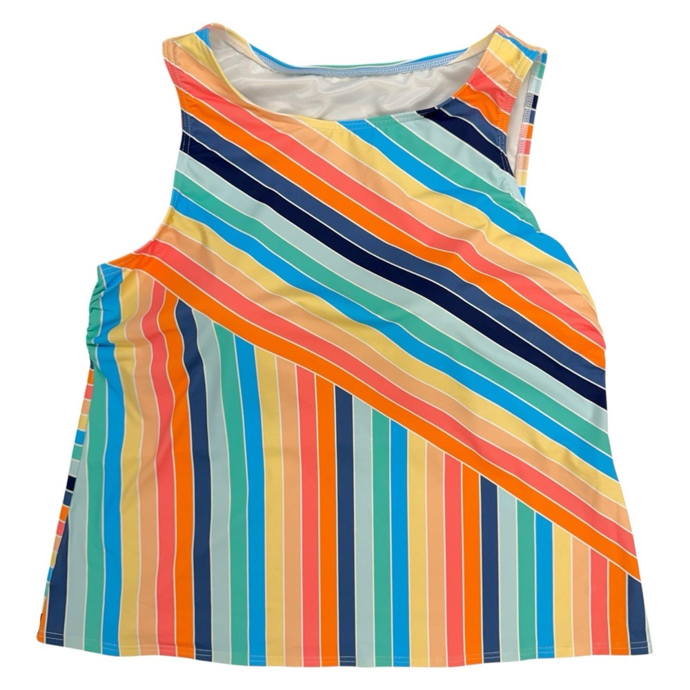 Lands' End Women's 18W Rainbow Stripes High Neck Modest Tankini Swimsuit Top